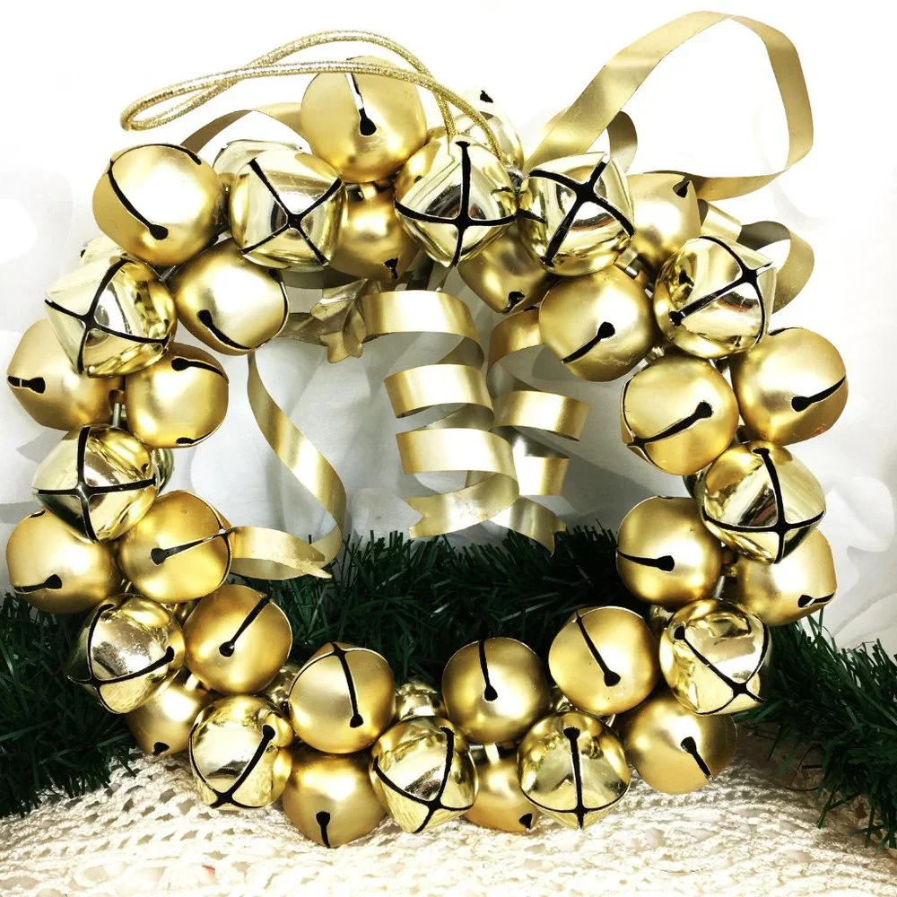 Door Wreath Gold Metal Bells w/ Metal Ribbons